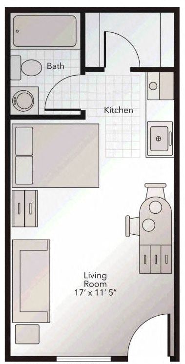 Floor plan for studio, 1 bath, 300 sqft